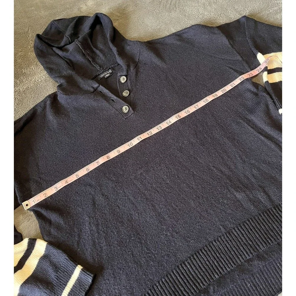 American Eagle Womens Sweater Hoodie Navy Blue White Striped Size M Lightly Worn - Picture 3 of 4